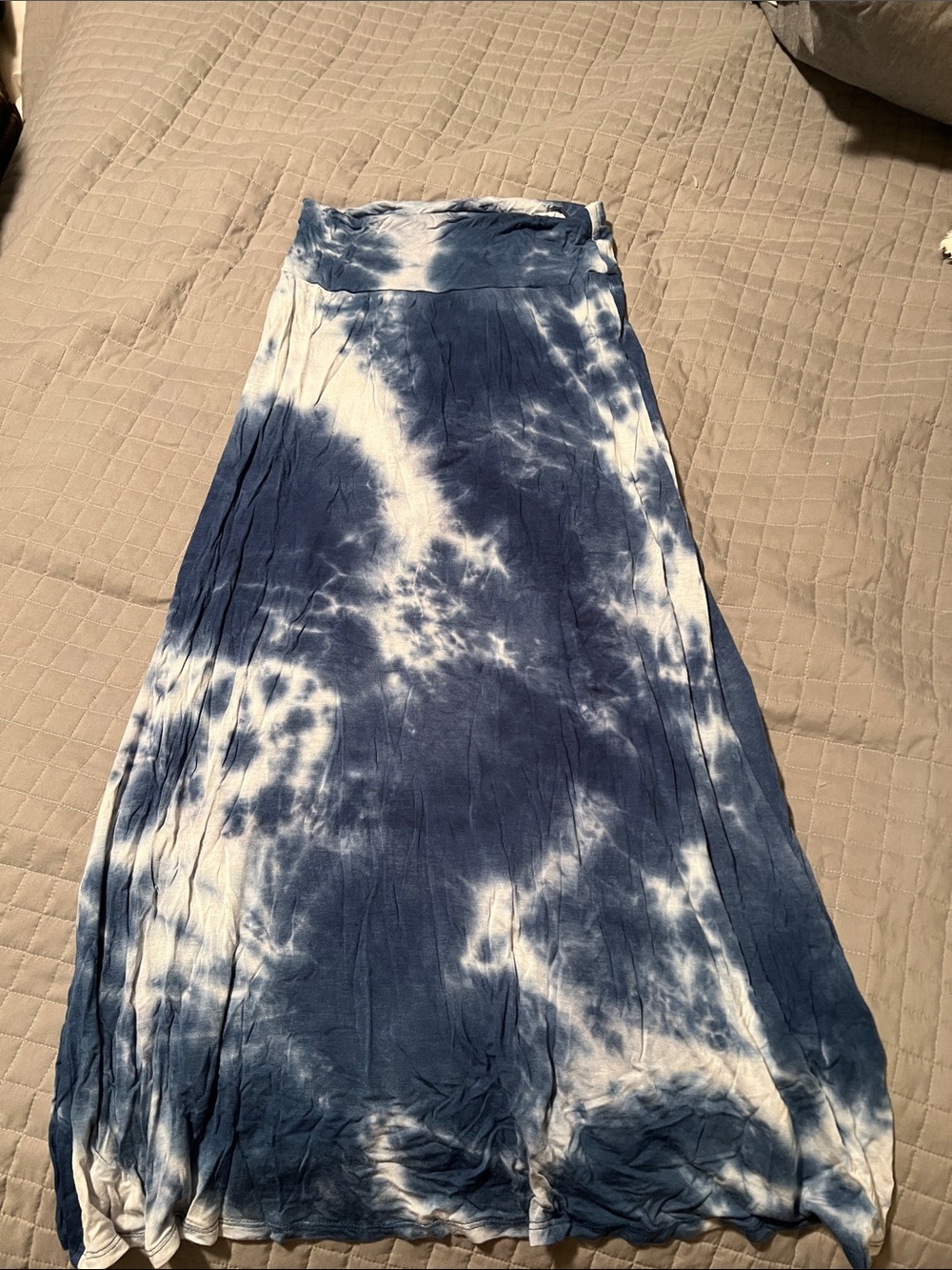 Azules Blue & White Tie-Dye Maxi Skirt with Wide Waistband